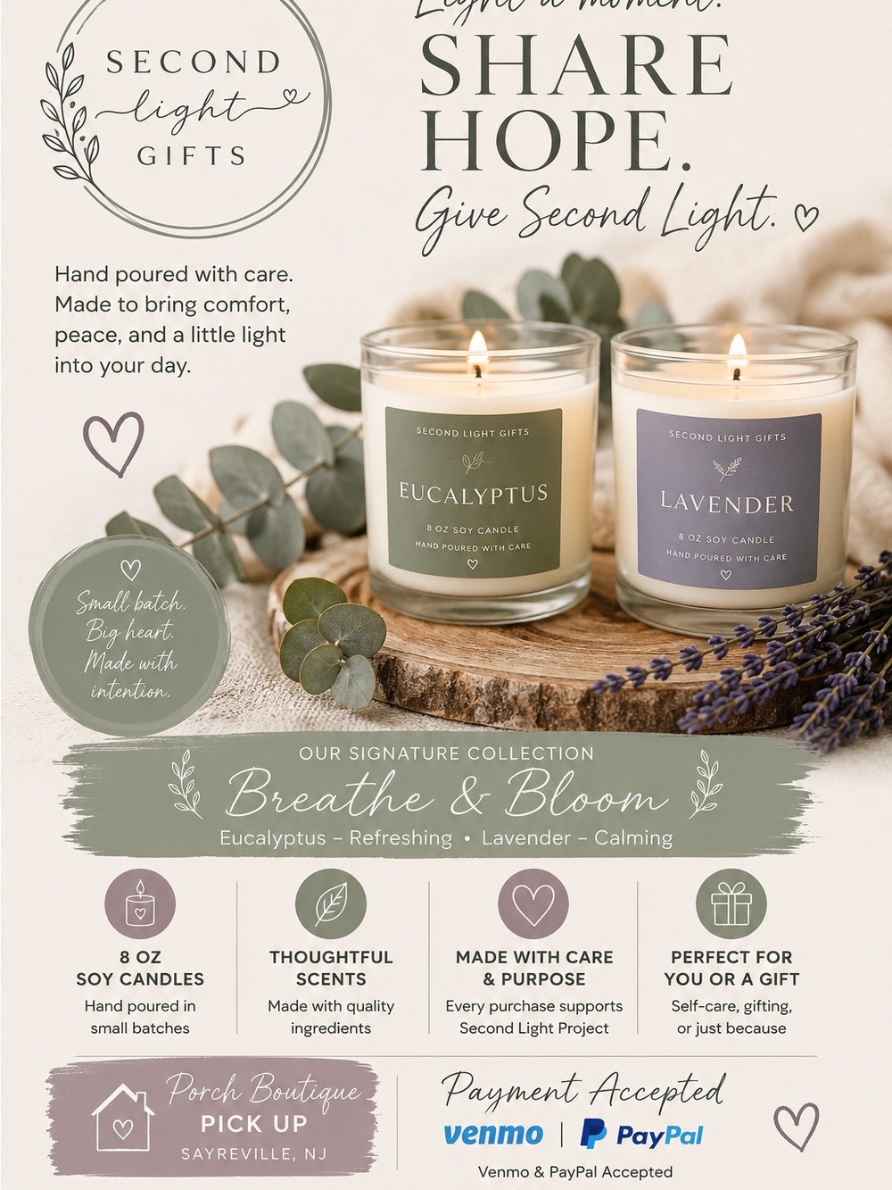 Eucalyptus or Lavender Soy Candles